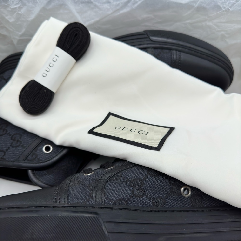 *** BRAND NEW GUCCI HI TOP CANVAS AND LEATHER SNEAKERS WITH ORIGINAL PACKAGING - Picture 9 of 10